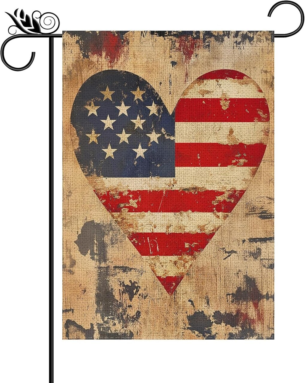 Patriotic 4th of July Garden Flag Heart Flag Vertical Burlap Double Sided Patriotic USA Flag for Yard Lawn Outdoor Decor Memorial Day Independence Day 12x18 Inch